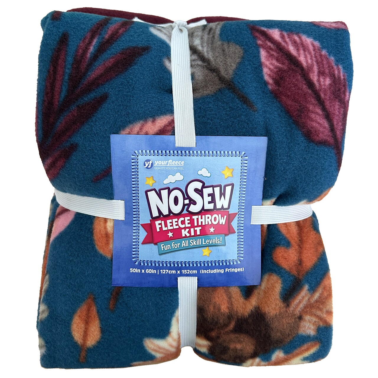 Colors of Fall Blue Anti-Pill Premium No Sew Throw Fleece Fabric Kit (Wine Backing)